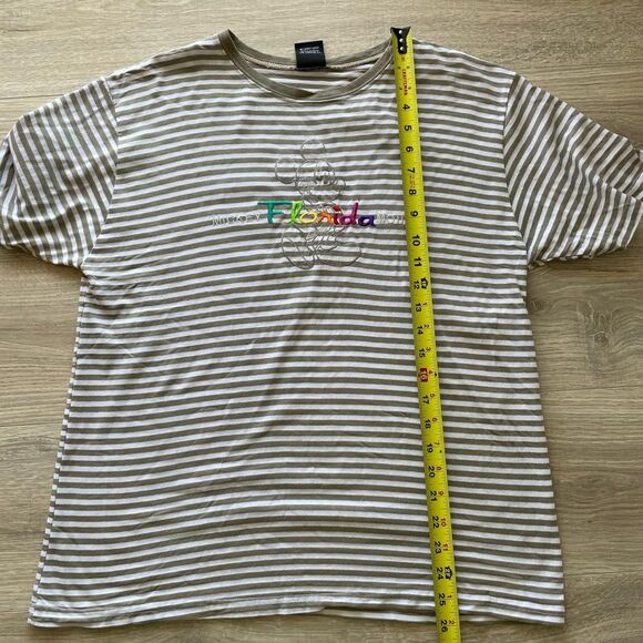 Disney Vintage Rainbow Embroidered Striped Tan & White Mickey Mouse Retro Indie - Picture 7 of 8